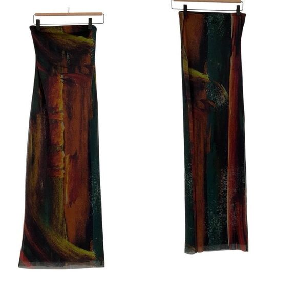 Zara Multicolor Strapless Tulle Mesh Print Tube Midi Dress Size Small - Picture 2 of 9